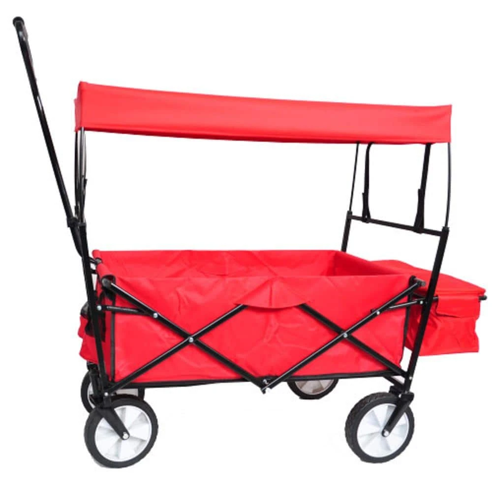2.4 cu.ft. Metal Folding Wagon Garden Cart with Canopy in Red by Unbranded 3 2.4 cu.ft. Metal Folding Wagon Garden Cart with Canopy in Red by Unbranded