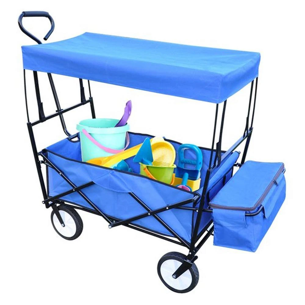 2.4 cu.ft. Metal Folding Wagon Garden Cart with Canopy in Blue by Unbranded 8 2.4 cu.ft. Metal Folding Wagon Garden Cart with Canopy in Blue by Unbranded - Image 6