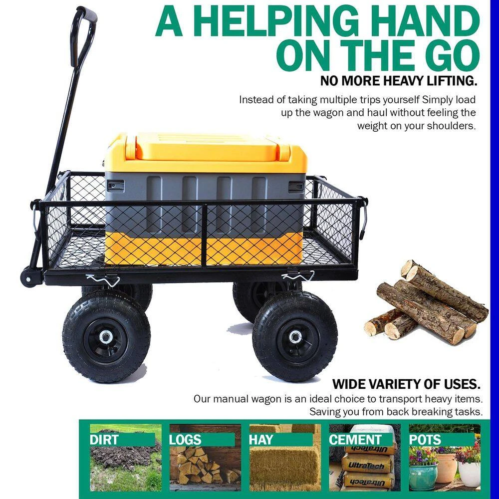 3 cu.ft. Total Metal Garden Cart Outdoor Wagon All Terrain Pulling in Black by Unbranded 4 3 cu.ft. Total Metal Garden Cart Outdoor Wagon All Terrain Pulling in Black by Unbranded - Image 2