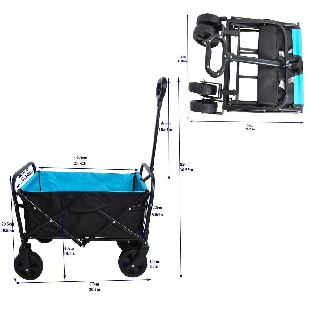 1.43 cu. ft. Fabric and Steel Folding Wagon Shopping Beach Garden Cart (Black and Blue) by Unbranded 4 1.43 cu. ft. Fabric and Steel Folding Wagon Shopping Beach Garden Cart (Black and Blue) by Unbranded - Image 2