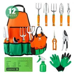 6 in. Garden Tool Set, Aluminum Hand Tool Kit Handle Trowel 12-Piece by ukoke