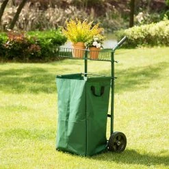 2.89 cu. ft. Steel Outdoor Cleaning Fabric Garden Cart with Detachable Leaf Trash Bag by Glitzhome