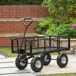 4 cu. ft. Heavy-Duty Black Steel Utility Garden Cart by Glitzhome