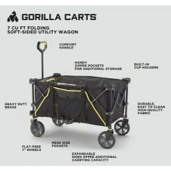 7 Cu. Ft. Collapsible Folding Outdoor Utility Wagon with Oversized Bed, Black by GORILLA CARTS 21 7 Cu. Ft. Collapsible Folding Outdoor Utility Wagon with Oversized Bed, Black by GORILLA CARTS -GARDEN TOOLS Shop gorilla carts garden carts gcsw 7p 1d 1000