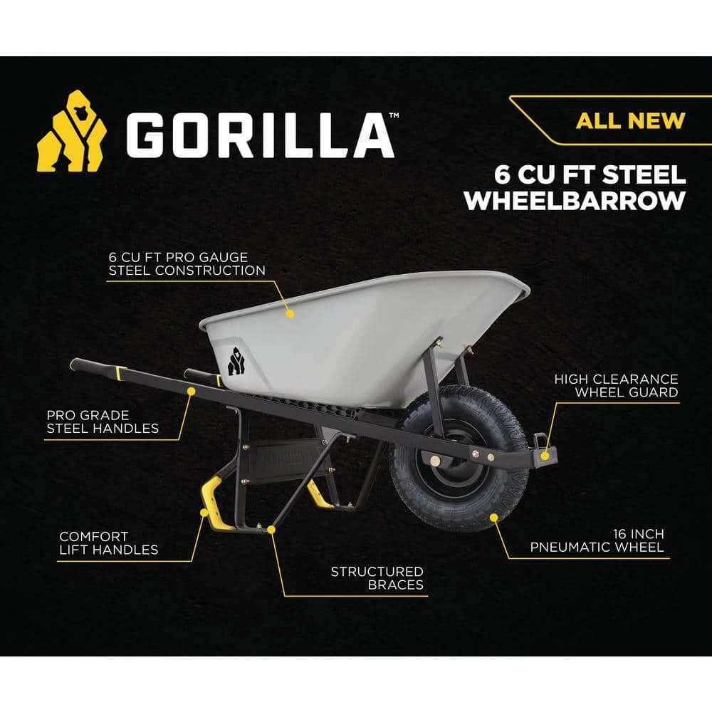 6 cu. ft. PRO Steel Wheelbarrow by Gorilla 4 6 cu. ft. PRO Steel Wheelbarrow by Gorilla - Image 2