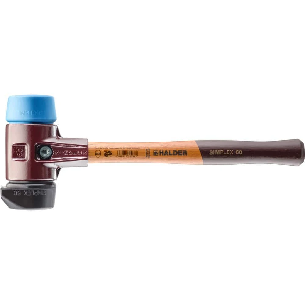 3.5 lbs. Simplex 60 Mallet with Soft Blue Rubber and STAND-UP Black Rubber Inserts by Halder 3 3.5 lbs. Simplex 60 Mallet with Soft Blue Rubber and STAND-UP Black Rubber Inserts by Halder