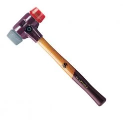 Simplex 12oz. Mallet with Cast Iron Housing Acacia Hard Wood Handle Red Plastic Face and Gray Rubber Face by Halder
