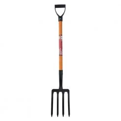 28 in. Short Wood Handle 4-Tine Spading Fork with D -Grip by Husky