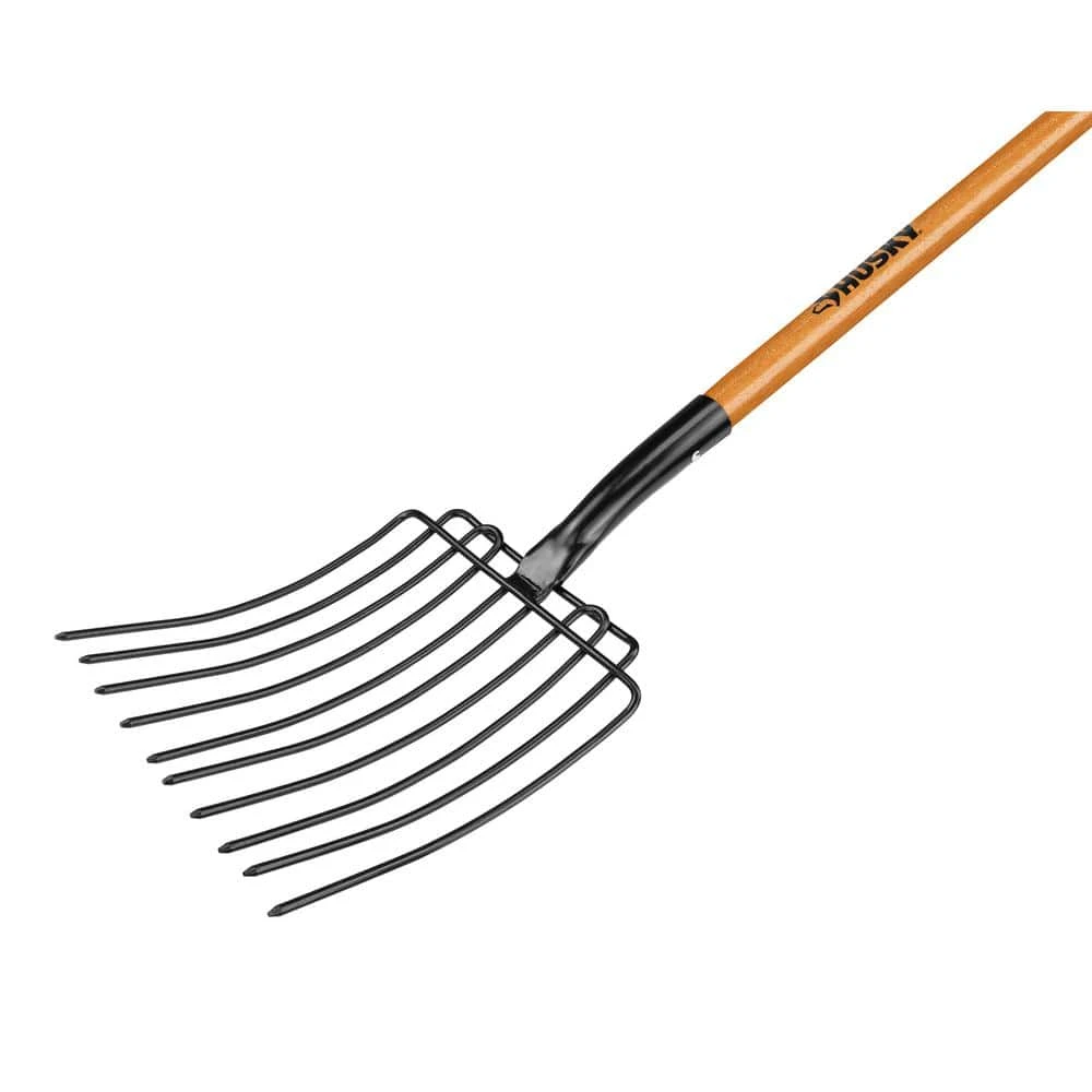 47 in. Wood Handle 10-Tines Welded Bedding Garden Fork by Husky 4 47 in. Wood Handle 10-Tines Welded Bedding Garden Fork by Husky - Image 2