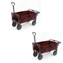 Collapsible Folding Outdoor Garden Utility Wagon Table, Maroon (2-Pack) by Mac Sports