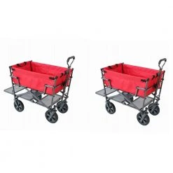 Heavy-Duty Double Decker Collapsible Yard Cart Wagon, Red (2-Pack) by Mac Sports