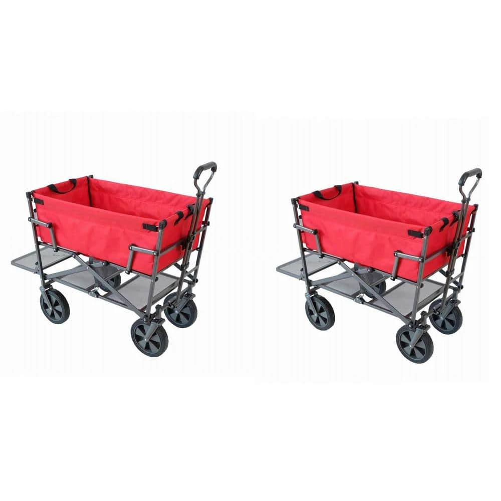 Heavy-Duty Double Decker Collapsible Yard Cart Wagon, Red (2-Pack) by Mac Sports 3 Heavy-Duty Double Decker Collapsible Yard Cart Wagon, Red (2-Pack) by Mac Sports