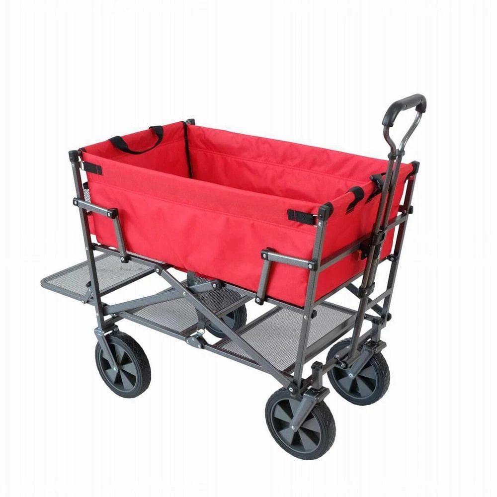 Heavy-Duty Double Decker Collapsible Yard Cart Wagon, Red (2-Pack) by Mac Sports 4 Heavy-Duty Double Decker Collapsible Yard Cart Wagon, Red (2-Pack) by Mac Sports - Image 2