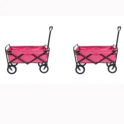 Collapsible Folding Outdoor Garden Utility Wagon Cart, Pink (2-Pack) by Mac Sports