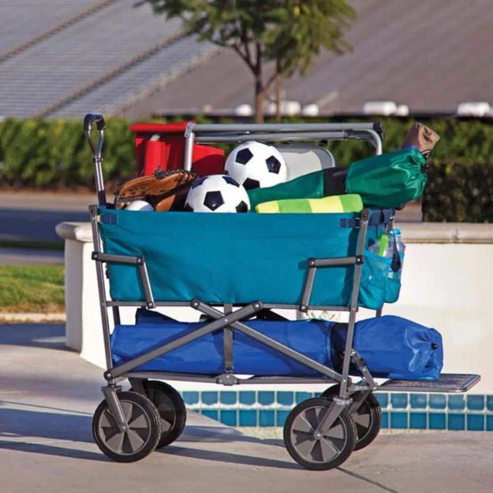 Heavy-Duty Double Decker Collapsible Yard Cart Garden Wagon in Teal by Mac Sports 8 Heavy-Duty Double Decker Collapsible Yard Cart Garden Wagon in Teal by Mac Sports - Image 6