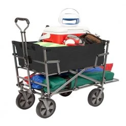 Heavy-Duty Steel Double Decker Collapsible Yard Cart Wagon, Black by Mac Sports
