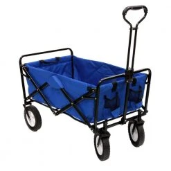 Collapsible Folding Steel Frame Outdoor Garden Utility Wagon, Blue by Mac Sports