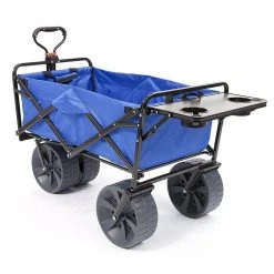 7 cu. ft. Fabric Collapsible All Terrain Beach Utility Wagon Garden Cart with Table, Blue by Mac Sports