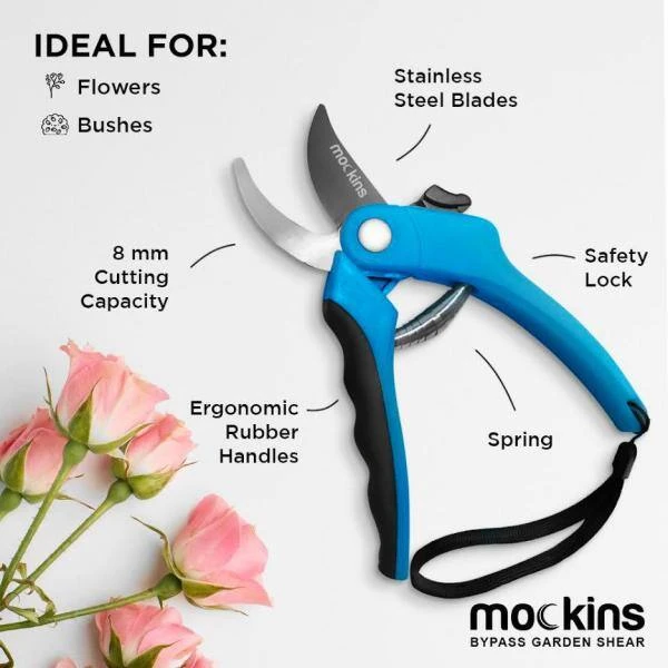 Professional Stainless Steel Heavy-Duty Blue Garden Bypass Pruning Shears by Mockins 4 Professional Stainless Steel Heavy-Duty Blue Garden Bypass Pruning Shears by Mockins - Image 2