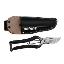 Carbon Steel Pruner/Secateurs with Genuine Leather Holster and Non-Slip Grip by Nisaku