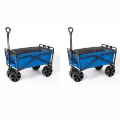 Powder Coated Steel Collapsible Garden Cart Wagon in Blue and Grey (2-Pack) by SEINA