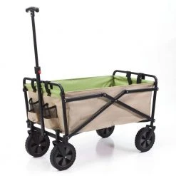 150 lbs. Capacity Manual Folding Steel Wagon Outdoor Garden Cart in Tan by SEINA