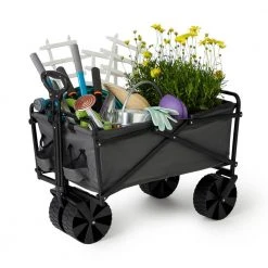 150 lbs. Capacity Manual Folding Utility Beach Wagon Outdoor Cart in Gray by SEINA -GARDEN TOOLS Shop seina garden carts suw 407 gray c3 1000
