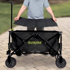 4.8 cu. ft. Metal Framed Utility Garden Cart Heavy-Duty with Swivel Front Wheels and Adjustable Handle by Sun Joe -GARDEN TOOLS Shop sun joe garden carts sj hdfc1 1f 1000
