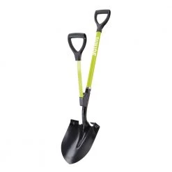 Shovelution 44 in. Round-Point Strain Reducing Steel Digging Garden Shovel with Spring Assist Steel Auxiliary Handle by Sun Joe