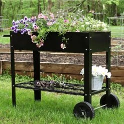 Galvanized Steel Mobile Raised Garden Bed Cart in Black by Sunnydaze Decor -GARDEN TOOLS Shop sunnydaze decor garden carts hb 581 31 1000