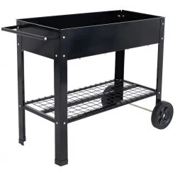 Galvanized Steel Mobile Raised Garden Bed Cart in Black by Sunnydaze Decor