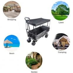 3.4 cu. ft Outdoor Black Steel Folding Large Capacity Garden Cart Patio Wagon with Cover by Tidoin -GARDEN TOOLS Shop tidoin garden carts dq ydw2 5607 1f 1000