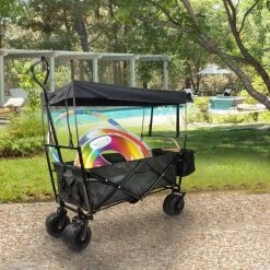 3.4 cu. ft Outdoor Black Steel Folding Large Capacity Garden Cart Patio Wagon with Cover by Tidoin -GARDEN TOOLS Shop tidoin garden carts dq ydw2 5607 31 1000