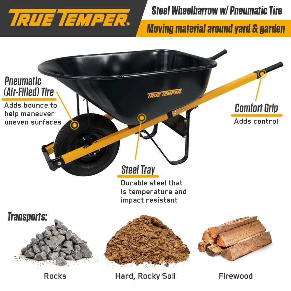 6 cu. ft. Barrow in a Box Steel Wheelbarrow with Steel Handles by True Temper 5 6 cu. ft. Barrow in a Box Steel Wheelbarrow with Steel Handles by True Temper - Image 3