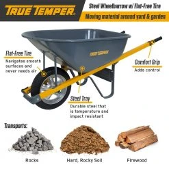 6 cu. ft. Wheelbarrow with Steel Handles and Flat Free Tire by True Temper -GARDEN TOOLS Shop true temper wheelbarrows r6stsp14 40 1000
