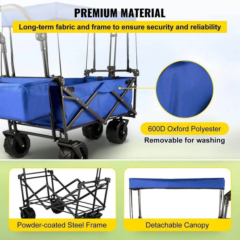 3 cu.ft. Collapsible Wagon Cart Foldable Extra Large Collapsible Steel Garden Cart with Adjustable Handles, Blue by VEVOR 6 3 cu.ft. Collapsible Wagon Cart Foldable Extra Large Collapsible Steel Garden Cart with Adjustable Handles, Blue by VEVOR - Image 4