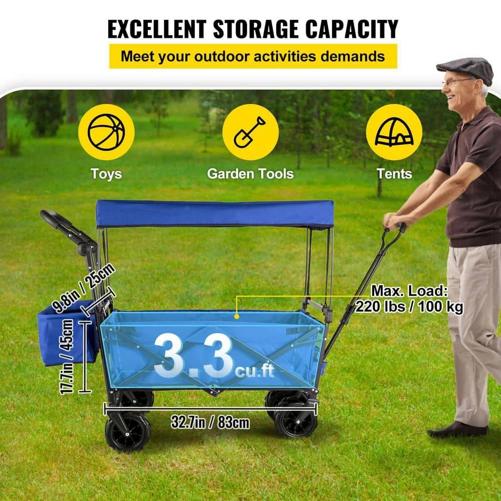3 cu.ft. Collapsible Wagon Cart Foldable Extra Large Collapsible Steel Garden Cart with Adjustable Handles, Blue by VEVOR 5 3 cu.ft. Collapsible Wagon Cart Foldable Extra Large Collapsible Steel Garden Cart with Adjustable Handles, Blue by VEVOR - Image 3