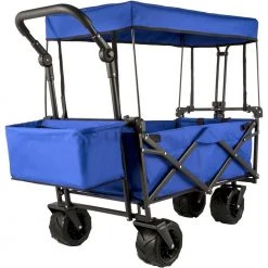 3 cu.ft. Collapsible Wagon Cart Foldable Extra Large Collapsible Steel Garden Cart with Adjustable Handles, Blue by VEVOR