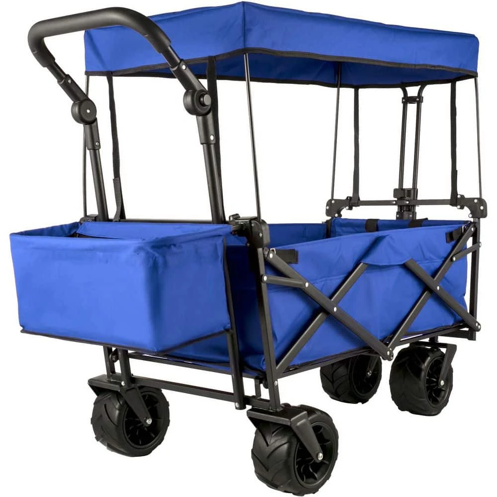 3 cu.ft. Collapsible Wagon Cart Foldable Extra Large Collapsible Steel Garden Cart with Adjustable Handles, Blue by VEVOR 3 3 cu.ft. Collapsible Wagon Cart Foldable Extra Large Collapsible Steel Garden Cart with Adjustable Handles, Blue by VEVOR