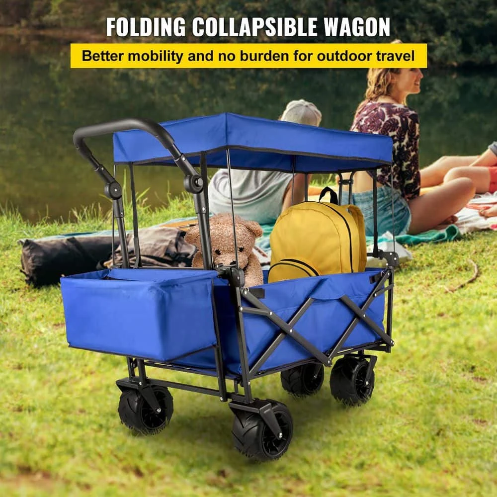 3 cu.ft. Collapsible Wagon Cart Foldable Extra Large Collapsible Steel Garden Cart with Adjustable Handles, Blue by VEVOR 4 3 cu.ft. Collapsible Wagon Cart Foldable Extra Large Collapsible Steel Garden Cart with Adjustable Handles, Blue by VEVOR - Image 2