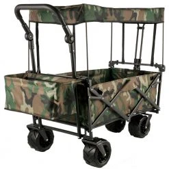 3 cu.ft. Collapsible Folding Outdoor Utility Wagon Steel Collapsible Garden Cart with Removable Canopy, Camouflage by VEVOR