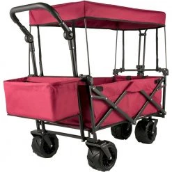 3 cu.ft. Collapsible Wagon Cart Over-sized Wheels Portable Folding Steel Garden Cart with Adjustable Handles, Red by VEVOR