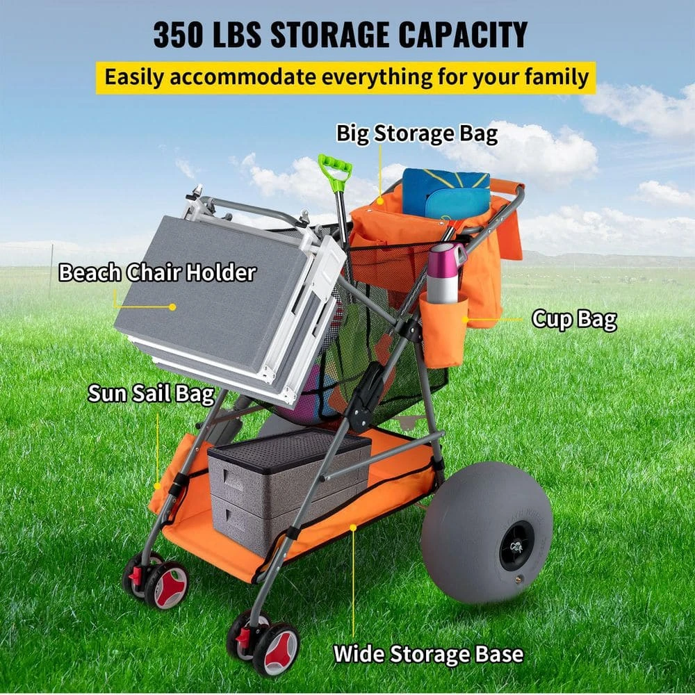 10 cu. ft. Beach Wonder Wheeler 12 in. All-Terrain Balloon Wheel 350 lbs. Beach Cart for Sand with Fabric Bin by VEVOR 6 10 cu. ft. Beach Wonder Wheeler 12 in. All-Terrain Balloon Wheel 350 lbs. Beach Cart for Sand with Fabric Bin by VEVOR - Image 4
