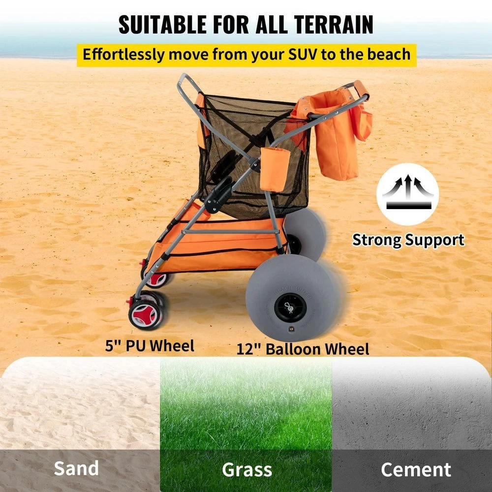 10 cu. ft. Beach Wonder Wheeler 12 in. All-Terrain Balloon Wheel 350 lbs. Beach Cart for Sand with Fabric Bin by VEVOR 5 10 cu. ft. Beach Wonder Wheeler 12 in. All-Terrain Balloon Wheel 350 lbs. Beach Cart for Sand with Fabric Bin by VEVOR - Image 3