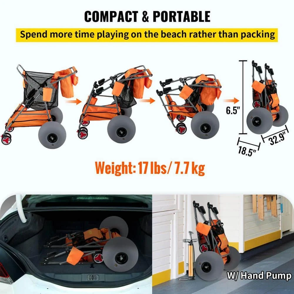 10 cu. ft. Beach Wonder Wheeler 12 in. All-Terrain Balloon Wheel 350 lbs. Beach Cart for Sand with Fabric Bin by VEVOR 8 10 cu. ft. Beach Wonder Wheeler 12 in. All-Terrain Balloon Wheel 350 lbs. Beach Cart for Sand with Fabric Bin by VEVOR - Image 6