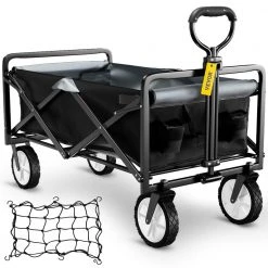 3.2 cu. ft. Wagon Cart 176 lbs. Load Steel Collapsible Folding Cart Adjustable Handle Outdoor Utility Garden Cart, Black by VEVOR
