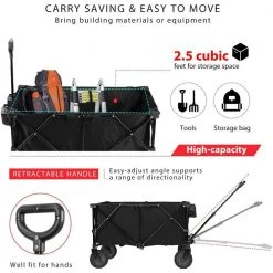 176 lbs. Capacity Collapsible Garden Cart in Black with 2 Drink Holders and Wheels by VIVOHOME -GARDEN TOOLS Shop vivohome garden carts x00267qxvv 1f 1000