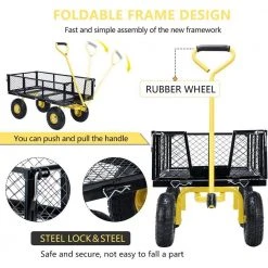 1100 lbs. Capacity Mesh Steel Garden Cart in Black with Removable Sides and Wheels by VIVOHOME -GARDEN TOOLS Shop vivohome garden carts x002hmd2v9 4f 1000