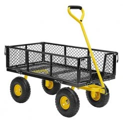 1100 lbs. Capacity Mesh Steel Garden Cart in Black with Removable Sides and Wheels by VIVOHOME