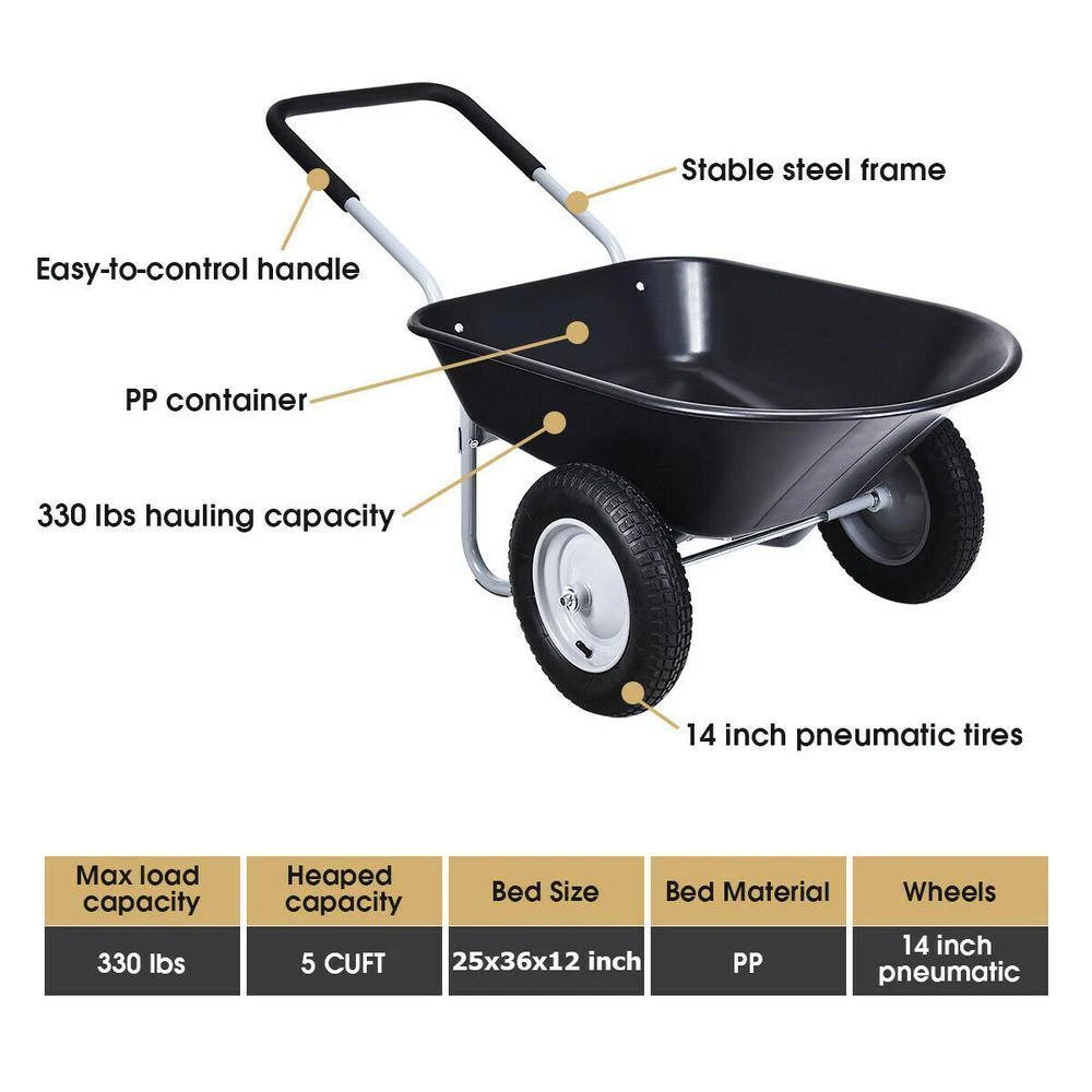 5 cu. ft. Plastic Garden Dolly Post Hole Digger Utility Cart Wheelbarrow by WELLFOR 5 5 cu. ft. Plastic Garden Dolly Post Hole Digger Utility Cart Wheelbarrow by WELLFOR - Image 3